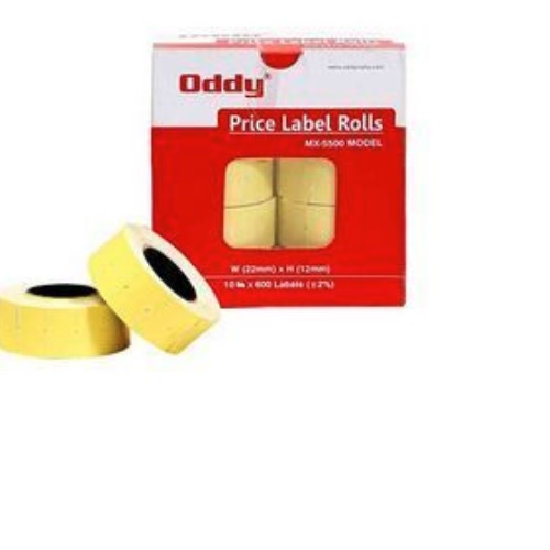 Oddy Price Lable Rolls Yellow Plain Pack of 10 Rolls, PLR - Y 600